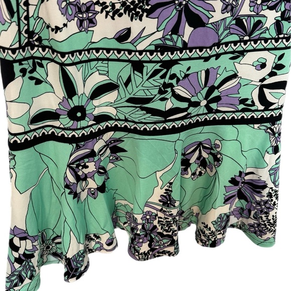 DONNA MORGAN Women’s Size 4 Floral Dress Short Sleeve Mini Ruffle Hem Green - Picture 11 of 13